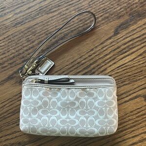 Coach Signature Pattern Wristlet in Cream and Tan